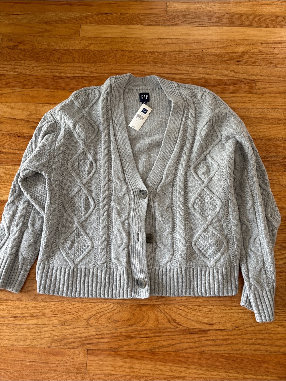 GAP Light Gray Cable Knit V-Neck Button Cardigan